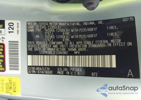 2015 Toyota Sienna Xle 8 Passenger из США, поврежденный, VIN 5TDYK3DC1FS584983